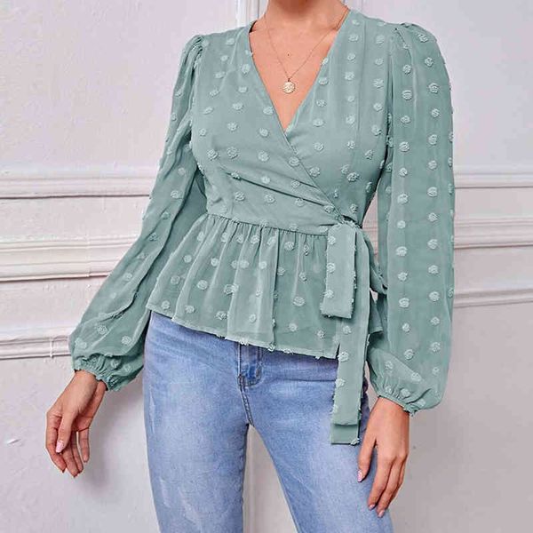 

women's polos spring v neck wrap blouses women long sleeve casual office female solid ruffles pink elegant lace up work sn8r, White