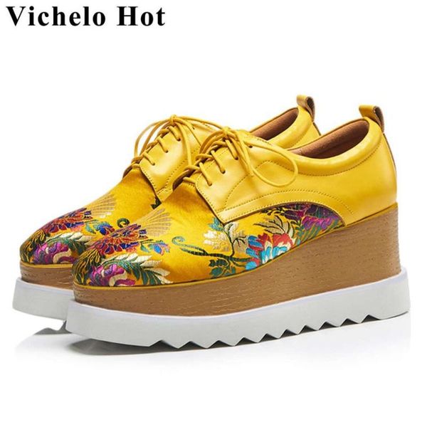 

chinese design embroidery punk european style square to big size women pumps mixed colors pretty girl cow leather silk shoes l31 dress, Black