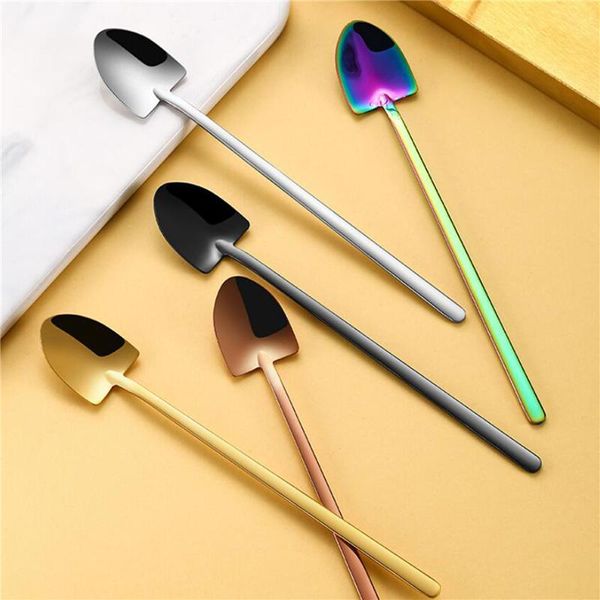 

spoons creative metal ice cream coffee spoon shovel shape shell tea colors afternoon dessert long handle kitchen tool