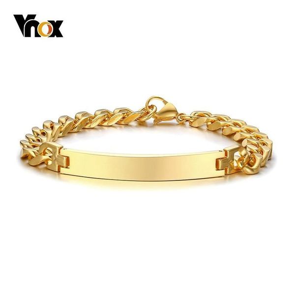 

cuff vnox 7.6mm id tag bracelets for women stainless steel link chain identification bangle casual female jewelry, White