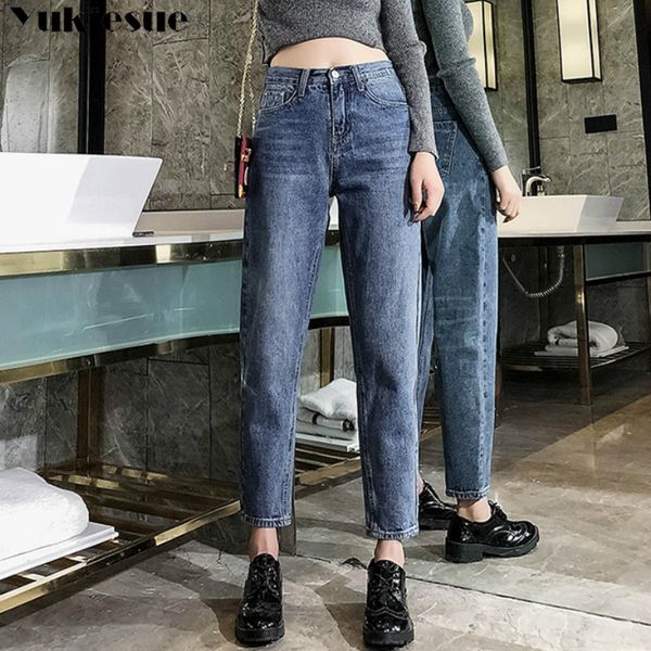 

jean woman mom jeans pants boyfriend ripped jeans for women with high waist push up large plus size ladies jeans denim 210519, Blue