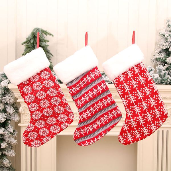 Meias de Natal Doces Presente Pingente Vermelho e Branco Stripe Malha Meias Saco para Crianças Lareira Árvore Xmas Pendurado Party Decoração