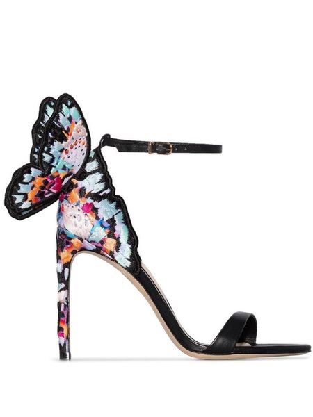 

butterfly evangeline angel wing sandals brand elegant wedding pumps glitter shoes women thin heels ankle wrap, Black