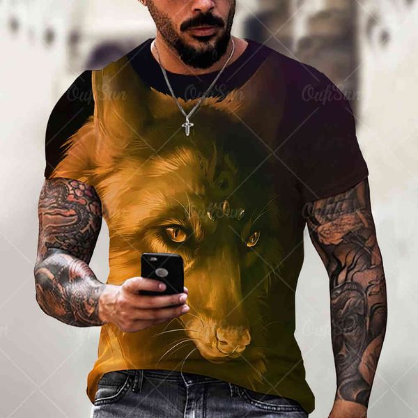 

summer t-shirt new jungle wolf 3d digital print men's loose short sve sports 3d t-shirti67f, White;black