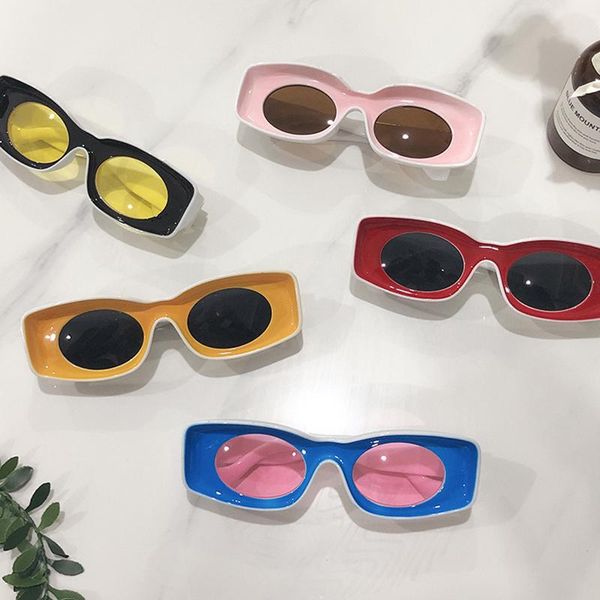 

sunglasses 2021 punk square women vintage glasses fashion, White;black
