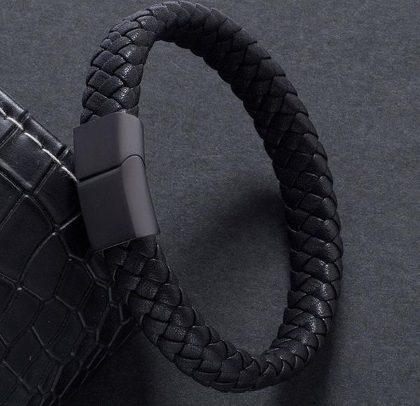 

charm bracelets men's hand woven leather bracelet black metal buckle wrist strap gift, Golden;silver