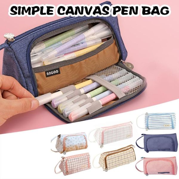 

pencil bags school multifunctional double zipper portable canvas large capacity case
