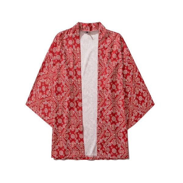 

men's casual shirts camisas loose open front summer 3/4 sleeve japanese style print cover up cardigan hombre beach streetwear, White;black