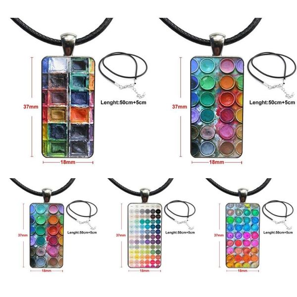 

pendant necklaces watercolor paint palette soft for women fashion jewelry glass cabochon choker rectangle necklace steel color, Silver