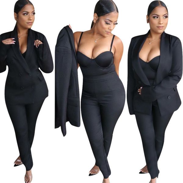 

women's two piece pants work pant suits 2 set elegant formal office casual solid color business interview blazer pencil women suit ud2e, White