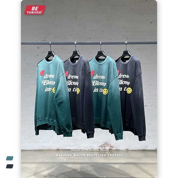 

be men's clothing | 2021 autumn washing fork foaming smiling face printing round neck sweater street fashion brand coat, Black
