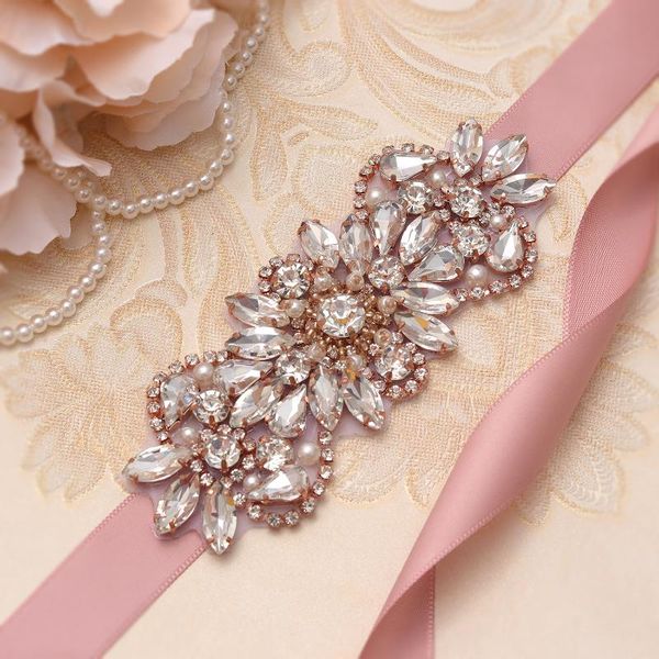 

wedding sashes missrdress sparkling crystal belt rose gold rhinestones bridal pearls sash for accessorie jk847, White