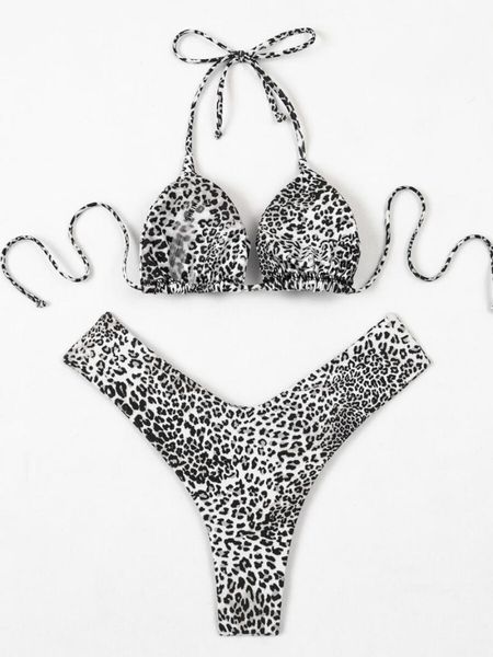 

women's swimwear allover graphic triangle bikini swimsuit, White;black