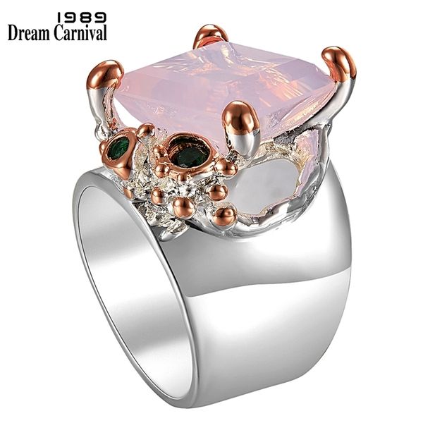 DreamCarnival1989 recomendado Solitaire Mulheres Anéis de Casamento Rosa Cubic Zircon Top Marca Moda Jóias Dois Tons Cores WA11708 211217