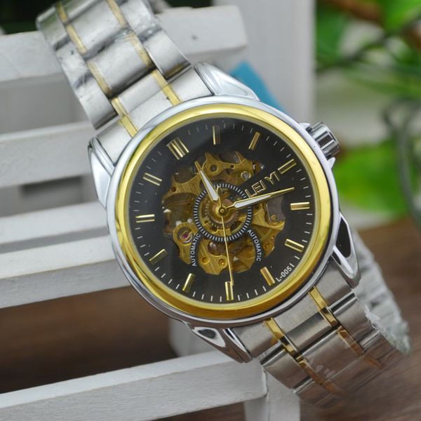 

new watch, men's automatic hollow out mechanical wandering stall gift watch, Slivery;brown