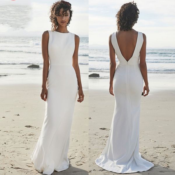 

bride gown 2022 beach wedding dresses v back soft satin sweep train long boho bohemian mermaid backless vestido de noiva, White