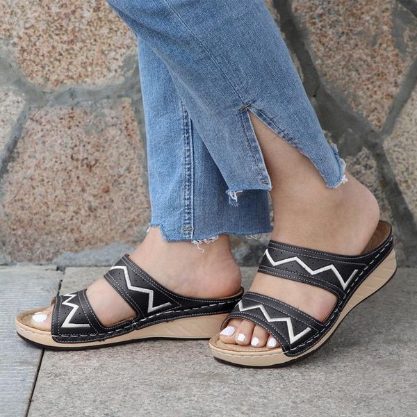 

slippers women fashion platform sandals retro open toe, Black
