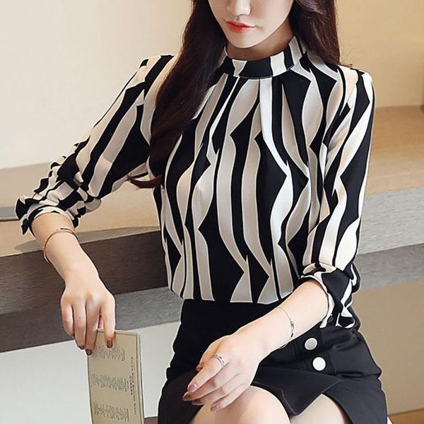 

women's blouses & shirts women spring summer style chiffon lady casual long sleeve patchwork blusas df3769, White