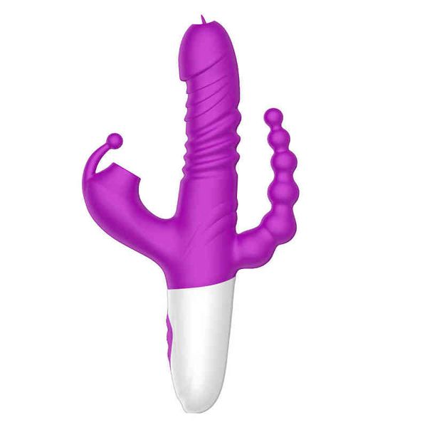 massaggiatore sessuale Vibratori Nuovo stimolatore triplo 3 in 1 Spinta rotante Succhiare Bacchetta di coniglio Giocattolo adulto del sesso in silicone per le donne 0104