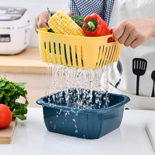 

storage baskets double-layer basket with lid household vegetable and fruit cleaning drain kitchen multifunctional