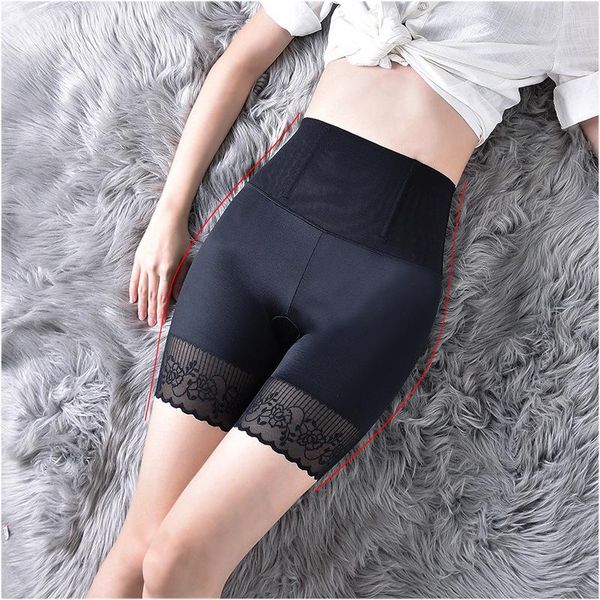 

women's shapers high-waisted belly panties lace beautiful leg body shaping pants anti-roll hip safety mesh breathable leggings, Black;white