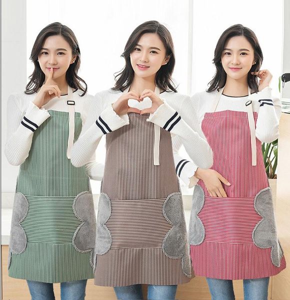 

aprons striped apron can wipe hands anti-fouling waterproof and oil-proof ladies halter neck waist adjustable kitchen