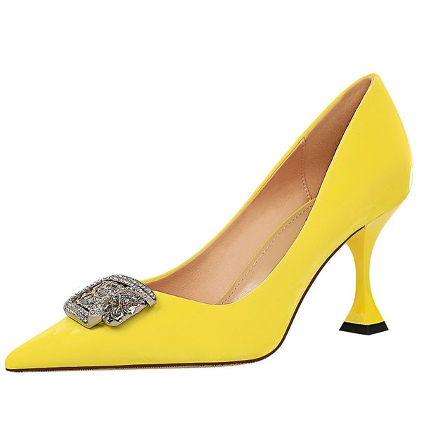 

bigtree kitten heels metal rhinestones woman pumps wedding shoes high heels shoes yellow beige black shoes party l003