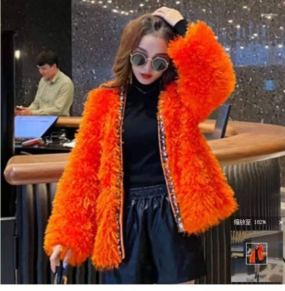 

women's jackets winter 2021 short tassel faux fur one-piece coat1, Black;brown