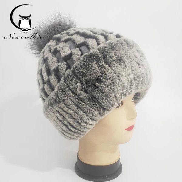 

beanie/skull caps women's genuine rex fur hats autumn and winter scalable100% hair ball warm real knit high elasticity, Blue;gray