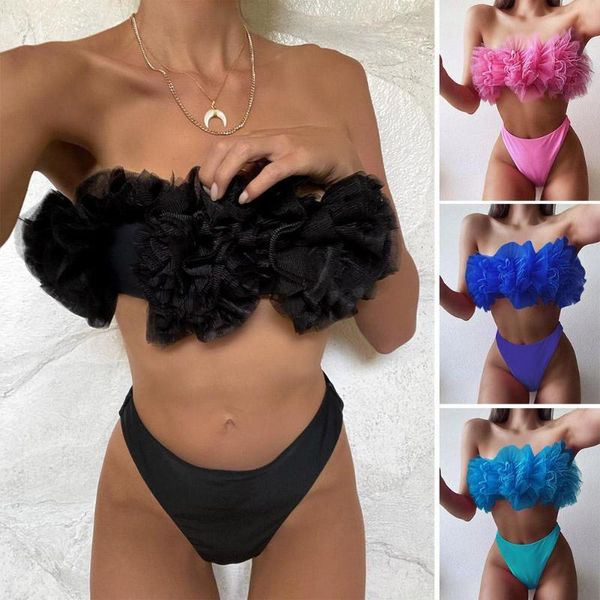 

handmade flowers bikini set women ruching bum low-waisted biquinis two girl 2021 swimwear piece bathing swimsuit beach swim g4s8 women', White;black