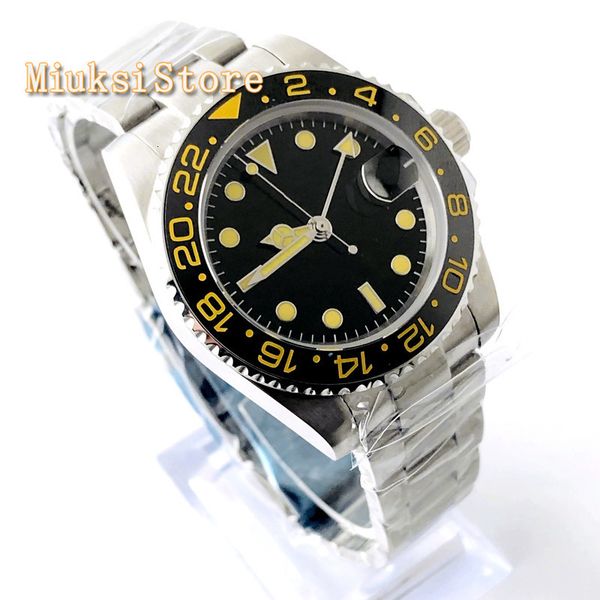 

40mm bliger sapphire glass black scoreboard light-turning hands gmt date window automatic men luxury mechanical watch, Slivery;brown