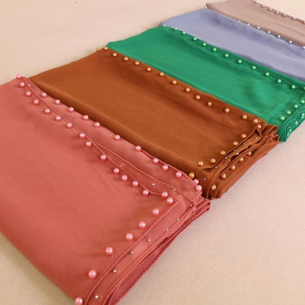 

scarves square scarf plain bubble chiffon hijab with pearl shawls fashion muslin hijabs neckerchief head wrap shawl scarves/scarf, Blue;gray