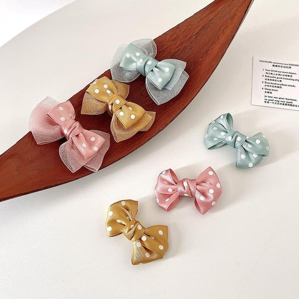 

hair accessories 2 pcs/set children cute colors dot lace bow ornament clips baby girls lovely sweet barrettes hairpins kids, Slivery;white