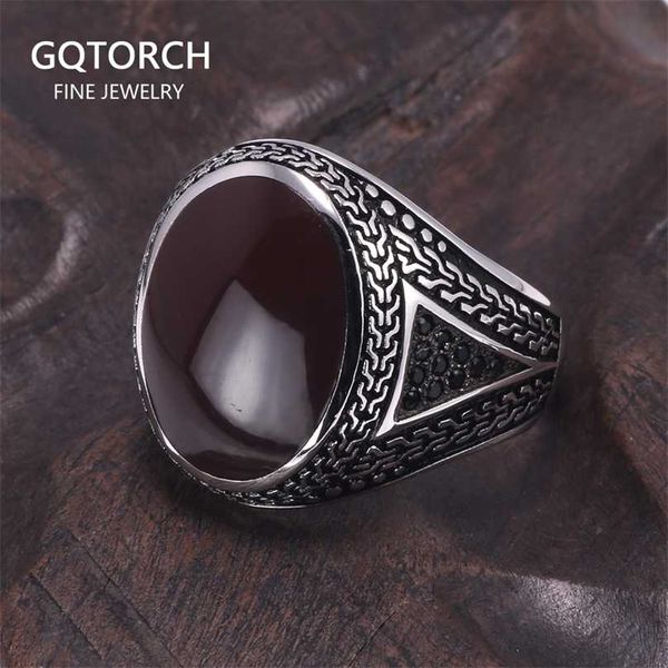 

real pure mens rings silver s925 retro vintage big turkish for men with color stones jewellery anel masculino 211217, Slivery;golden