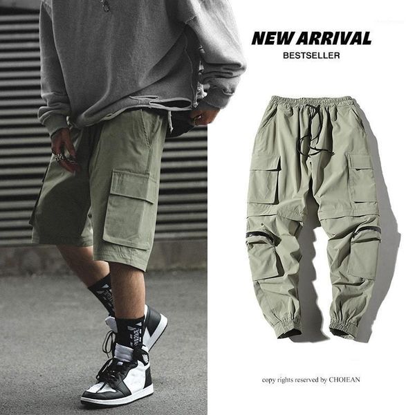 

cargo pants men jogger pant hip hop streetwear fashiontrousers casual joggers sweatpants dual-use shorts men's, Black