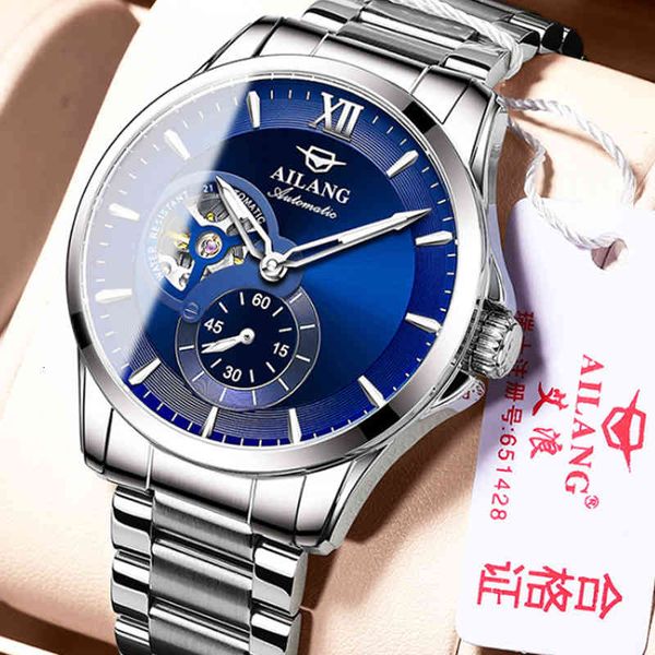 

men's watch automatic mechanical clock waterproof lightning hollow out gear steel belt trend sport water ghost, Slivery;brown