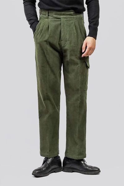 

gurkha military pants cargo overalls men's winter retro amerika yuwenle corduroy, Black