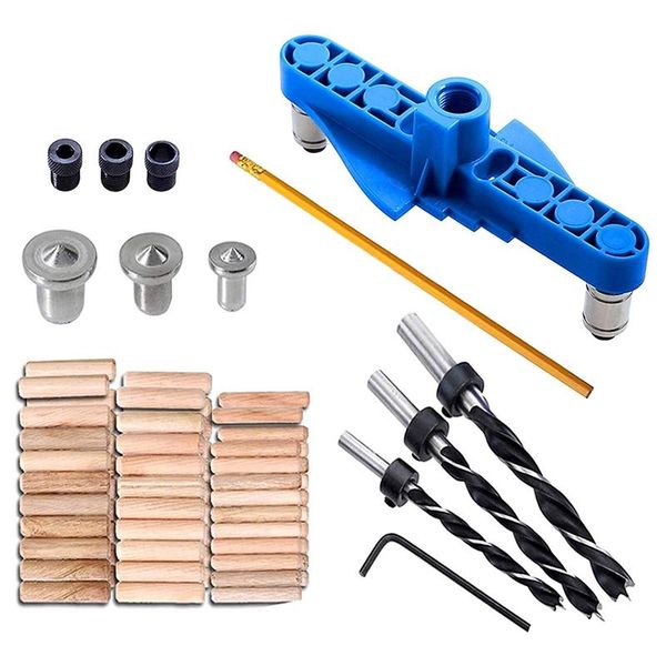 

72pcs 2in1 doweling jig kit self centering drill straight holes punching locator woodworking and marking tool storage bags