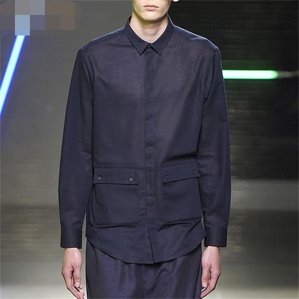 

men's shirt small pointed collar fashion casual 2021 autumn big pocket solid color long-sleeved shirts, White;black