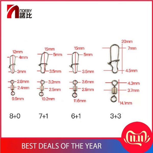 

fishing lure tackle 12pcs bearing rolling swivel heigh-carbon steel with snap fishhook connector tools hooks
