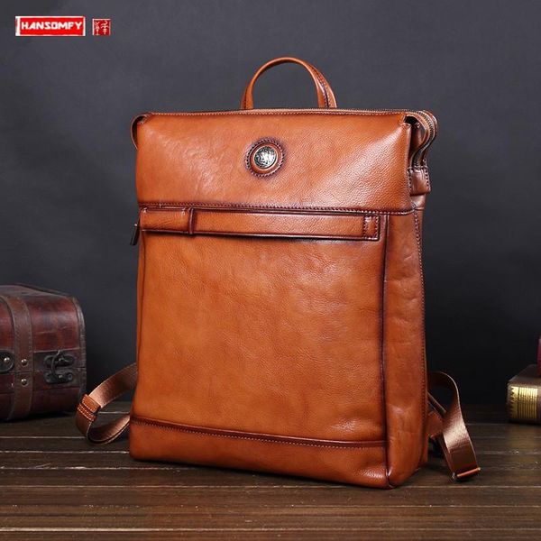 

backpack cowhide men leather fashion korean lapbag outdoor travel japan south korea large capacity men's