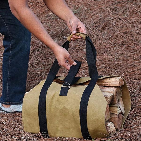 

portable firewood storage bag large canvas outdoor camping wood log carrier match pouch for picnic barbecue bags