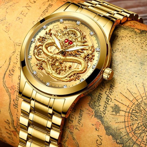 

wristwatches golden watch male quartz waterproof wristwatch chinese dragon design business men watches relogio masculino, Slivery;brown