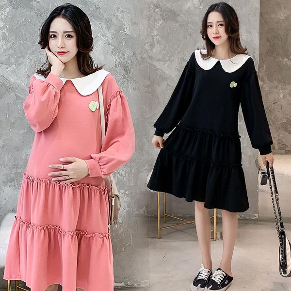 

maternity dresses 9618# clothes spring autumn long sleeve easy matching loose stylish a line dress for pregnant women mom, White
