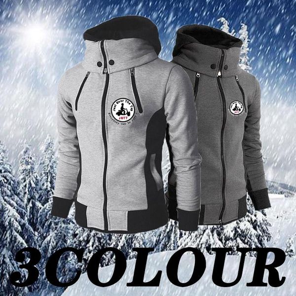 

men's hoodies & sweatshirts fashion autumn winter jologo printed high neck long sleeve sweatshirt zipper outdoor casual lapel, Black