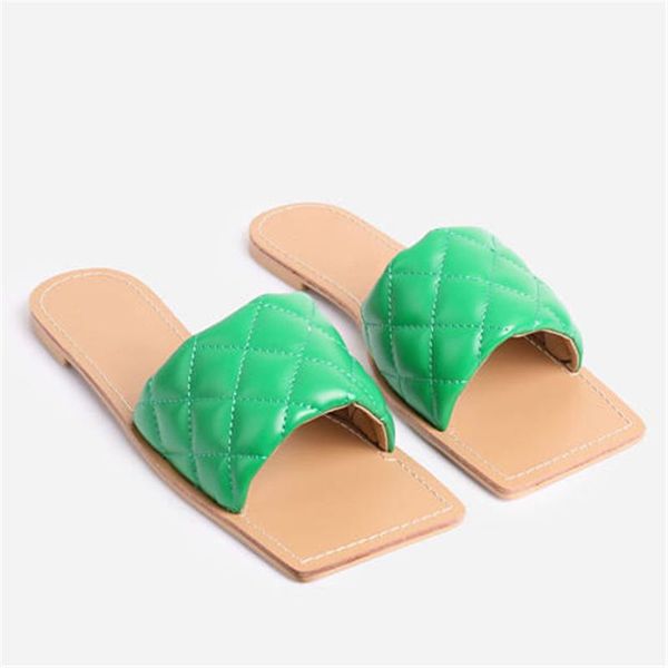 Marka Tasarım Kadın Şeker Renkleri Terlik Sandalları Lady Summer Plaj Slaytları Açık Flip Flops Açık Ayak Yeşil Ayakkabı Terlik