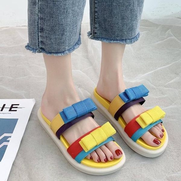 

candy-colored bow slipper slippers, Black