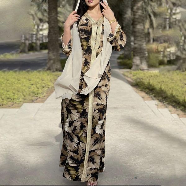 

casual dresses aybay dubai women middle eastern muslims printing loose oversize indie long sleeve robe fashion maxi kaftan, Black;gray