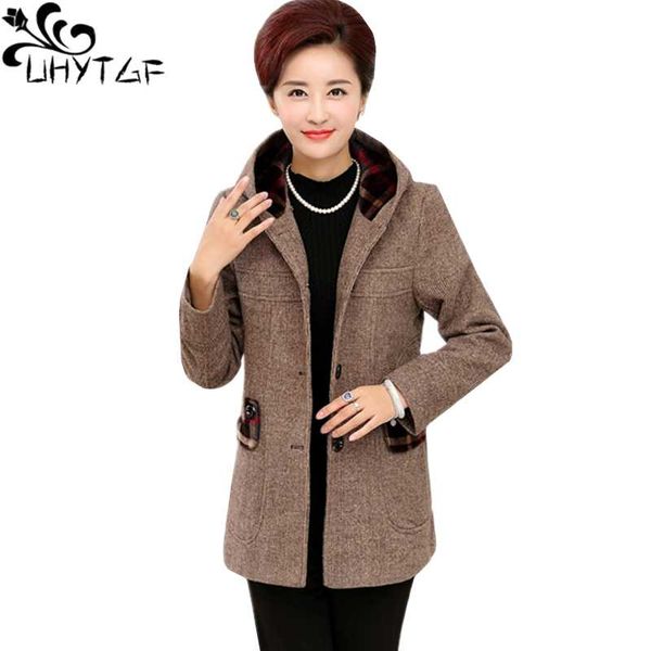 

women's wool & blends uhytgf spring autumn woolen coat women fashion hooded casual female jacket single breasted loose plus size outer, Black