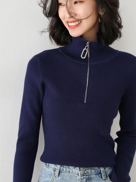 

women's sweaters women knitted sweater long sleeve zipper turtleneck pullover 2021 fall winter korean style ladies lounge wear, White;black